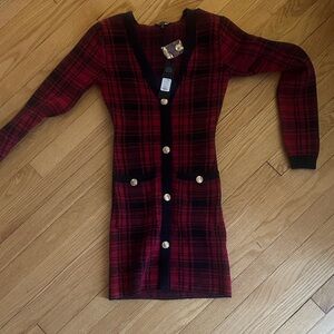 Fashion Nova Red and Black Plaid Long Sleeve Dress- great for Christmas! New*